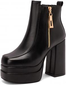 CoceMoce стильные платформенные ботильоны для женщин с массивными высокими каблуками, квадратным носком, на каблуке, с молнией, осенне-зимние туфли-платья для вечеринок, танцев и клуба, Black