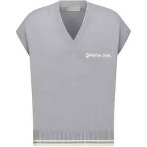 DIOR Свитер мужской серый V-образный вырез Moderate Others