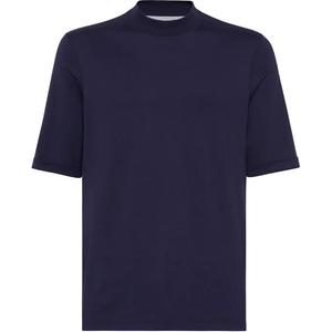 Джерси майка с воротником-стойкой Brunello Cucinelli, синий