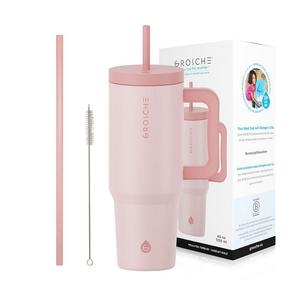 ГРОШ ОСИНА 40 унций. Стакан с ручкой и соломинкой GROSCHE, розовый