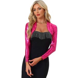 Женский голографический вечерний мерцающий легкий укороченный кардиган цвета металлик ALLEGRA K, цвет Hot Pink