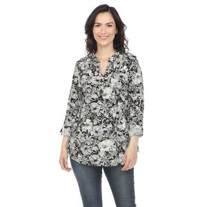 Плиссированная блузка с длинными рукавами и цветочным принтом WM Fashion, черный