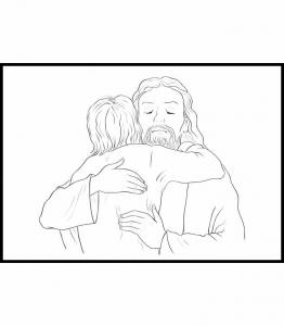 Раскраска в виде плаката для детей и других, с красивой графикой, Иисус обнимает мальчика, формат 50х70 см. Inna marka