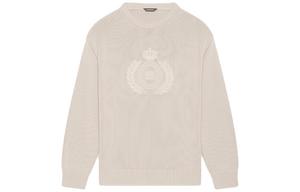 Вязаный свитер с круглым вырезом и логотипом BB Laurel Crown Balenciaga, светло-бежевый
