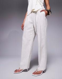 Брюки прямого кроя ASOS DESIGN Petite со складками в кремовую полоску