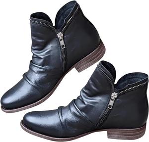 Ботинки для женщин, Ботильоны Женские, Повседневные короткие винтажные плоские туфли с поддержкой для осени и зимы Generic, Black-A