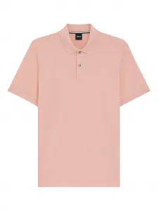 Хлопковая рубашка-поло с вышитым логотипом BOSS, розовый