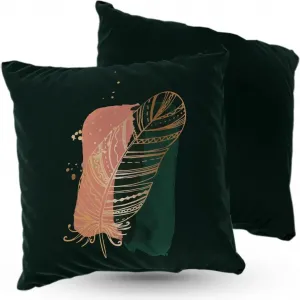 Подушка велюровая PREMIUM, Золотое перо, Бохо-гламур, 40x40 см, декоративная с наполнителем, для гостиной, спальни или в подарок, 5made