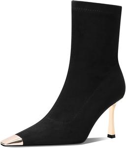 Женские ботильоны FOWT с квадратным носком, высокие на шпильке, эластичные, элегантные и стильные, размеры 4-16 US, Black