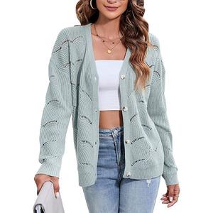 Женский легкий кардиган с длинным рукавом и ажурной вязкой Seoria, Powder Blue