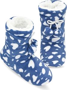 Женские тапочки-носки Keyela с подошвой, пушистые, мягкие, с противоскользящей подошвой, зимние домашние тапочки-ботиночки для женщин, Blue Printed