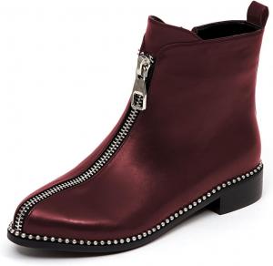 Женские стильные ботильоны Zszszsu с заклепками, массивным низким каблуком, модные ботинки на молнии для повседневной носки, осень-зима, размеры 4-16 US, Dark Red