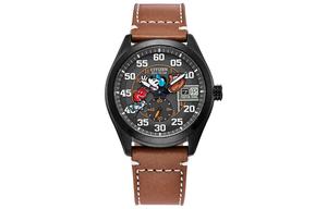 CITIZEN Часы Disney Mickey Mouse Collection Solar Quartz Movement Leather Strap Watch Men's Watch Black Dial, Black Dial