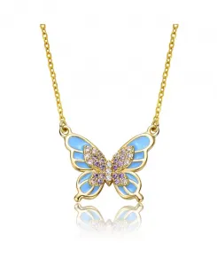 Детское ожерелье с подвеской в виде бабочки, покрытое 14-каратным золотом с оттенками фиолетового и синей эмалью из кубических цирконий Gigigirl, gold