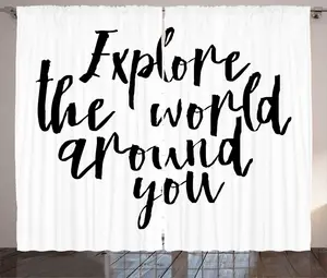 Шторы ABAKUHAUS Proverb Rustic, девиз Travel Inspiration, универсальные ленточные шторы для гостиной с петлями и крючками, 280 x 225 см, цвет: темно-серый Abakuhaus