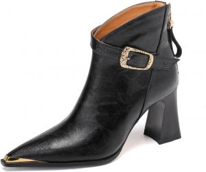 Женские ботильоны TinaCus на высоком массивном каблуке с застежкой-молнией, пряжкой, заостренным носком и тиснением из натуральной кожи, Black