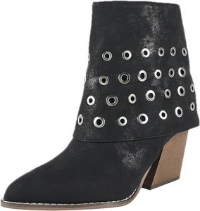 Женские модные ботильоны с заостренным носком, массивным каблуком и боковой молнией, ретро-стиль с заклепками, устойчивые, удобные, с широким голенищем, ковбойские ботинки, для вечеринок, выпускного, верховой езды, вестерн ADKGBE, Black