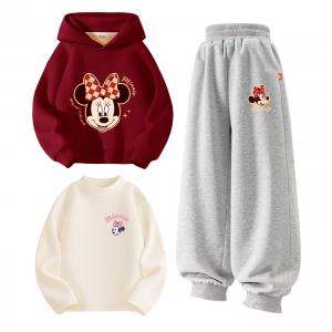 Детская повседневная спортивная толстовка с капюшоном утепленная Disney, [thickened and fleece-lined three-piece set]dini star бордовый+di celebration di k серый+di lift k milk белый