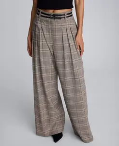 Женские клетчатые брюки с высокой талией Kenneth Cole, коричневый
