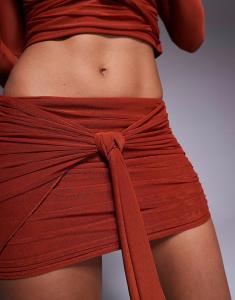 Мини-юбка из сетчатой ​​ткани с завязками цвета ржавчины Asos Design
