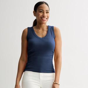 Миниатюрный ребристый топ с V-образным вырезом Sonoma Goods For Life, синий