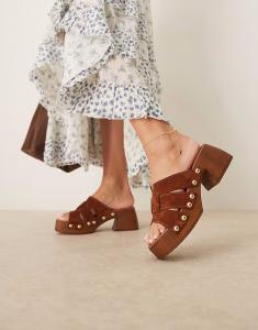 Мюли-сабо Hudson из премиальной замши на среднем каблуке цвета верблюжьей шерсти ASOS DESIGN