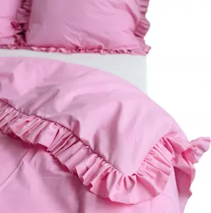 Комплект постельного белья из хлопка с оборками: пододеяльник 180х200 см + 2 наволочки 70х80 см, розовый EDANTI