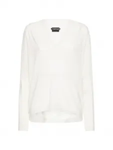 Вязаный топ с длинными рукавами и v-образным вырезом TOM FORD, белый