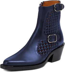 Женские ботильоны XYD на массивном каблуке с вырезами по бокам, пряжками, заостренным носком и застежкой-молнией, офисная обувь, Navy