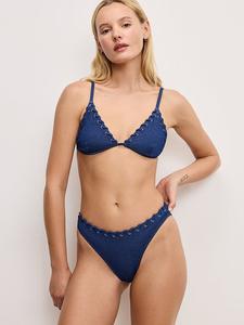 Треугольный топ из денима с обметочной строчкой Good American, синий