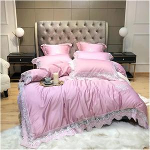 KYTGFH Комплект постельного белья из египетского хлопка 600tc с голубой и розовой вышивкой Pink