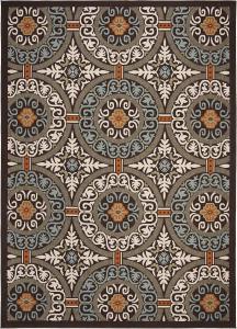 Ковер SAFAVIEH, 92 x 92 см, Veranda Collection, Chocolate & Aqua, современный дизайн, без линьки и простой в уходе, для помещений и улицы, моющийся — идеально для патио, заднего двора, прихожей (VER055-0723)