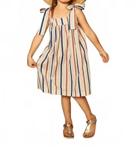 Платье в полоску с бантом в шоколадном цвете Kids On The Moon