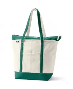 Большая натуральная холщовая сумка-шоппер с 5 карманами, молнией сверху и длинными ручками Lands' End, белый