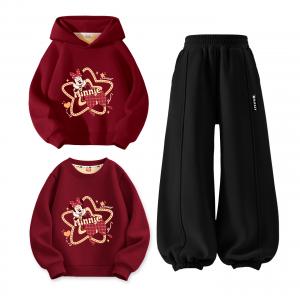 Детский костюм Tang с круглым вырезом и толстым воротником Disney, [thickened and fleece-lined]dixinringni бордовый+diyi joy k черный+dixinringni бордовый