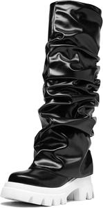 Женские ботильоны с платформой, закругленным носком и отворотом до середины икры, на массивном каблуке, с легким надеванием, модные, в форме акулы, для вечеринок Driceic, Black