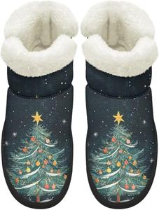 Сапоги KEIAHUAN EIAHUAN для женщин с меховым воротником, зимние теплые противоскользящие ботинки, удобные для улицы, Green Christmas Trees