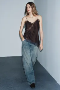 Кружевной топ-камизоль из коллекции zw Zara, коричневый