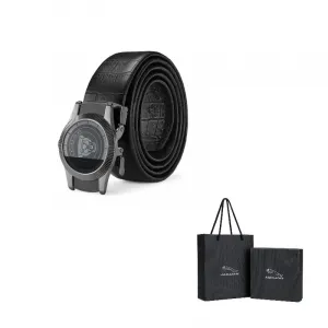 JAGUAR Кожаный ремень из коровьей кожи мужской черный шириной 3.5 см, Black