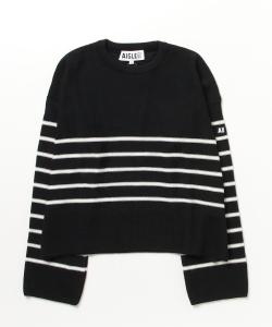 Укороченный полосатый пуловер / шерстяной вязаный свитер, произведено во Франции.