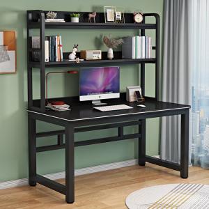 Стол компьютерный Xinmeikai с комбинацией книжной полки, письменный стол для учебы, стол для спальни, простой письменный стол с перфорированной панелью, черная рама + цвет карбонового волокна, длина 140 см * ширина 60 см * высота 170см