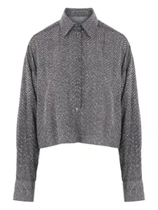 Рубашка с кристаллами и узором в елочку Ermanno Scervino, серый