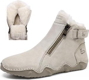 Женские зимние сапоги Runscbk из замши ручной работы, водонепроницаемые, с двойной молнией, высокие снекеры для снега для улицы, поездок на работу и вождения, повседневные теплые ботинки с флисом, противоскользящие, на каждый день, Grey-Plush