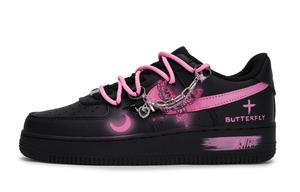 Nike Кроссовки Air Force 1 07 с искусственным цветком, луной и бабочкой, износостойкие, низкие, для скейтбординга, унисекс, черные, розово-красные