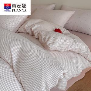 FUANNA Комплект постельного белья, 4 предмета, простыня на резинке 150x200 см, 100% хлопок, двухслойный муслин, фиолетовый, цветочный принт