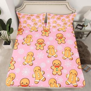 Erosebridal Комплект постельного белья с новогодним принтом пряничных человечков и снежинок в розовых тонах, Pink Brown