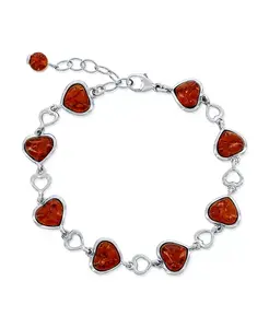 Браслет из стерлингового серебра с янтарным сердечком Caribbean Treasures, amber