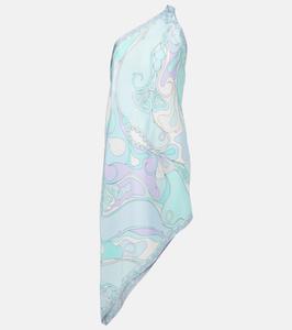 Асимметричное мини-платье Orchidee из шелкового твила Pucci, Aqua Orchidee