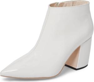 Женские ботильоны XYD из веганской кожи с острым носком, широким каблуком и боковой молнией, White