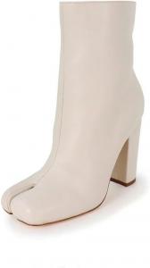 Женские ботинки Liliana Mahomes-1 с разделенным носком таби, массивным каблуком и высокой шнуровкой, Bone